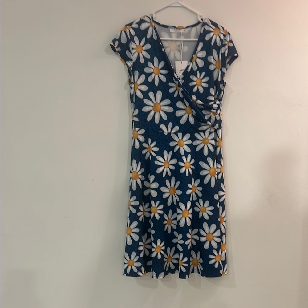 Blue and White Flutter Sleeve V-Neck Mini Sundress